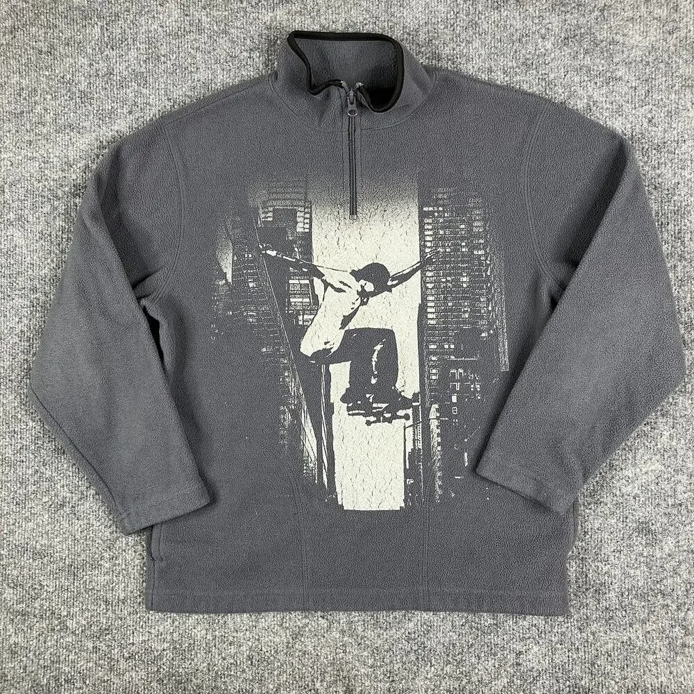 Old Navy Fleece Pullover Boys Size L 10-12 Gray Skateboard Graphic 1/4 Zip‎